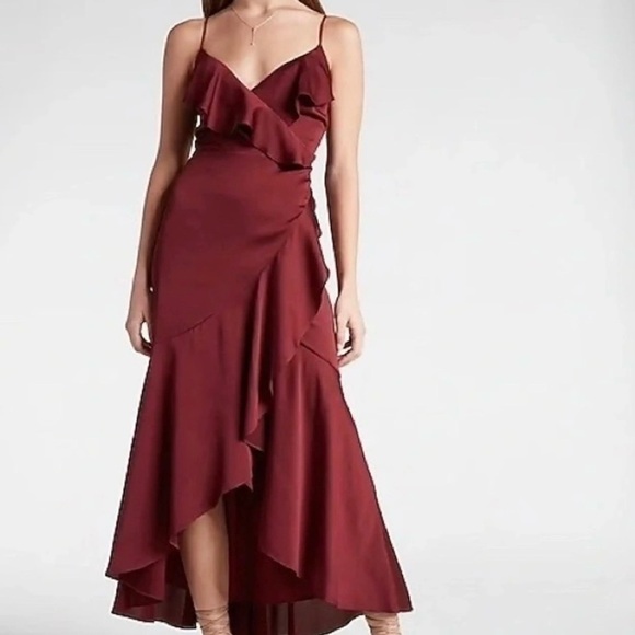 Express NWT High Low Satin Ruffle Sleeveless Burgundy Dress XL - Picture 1 of 6